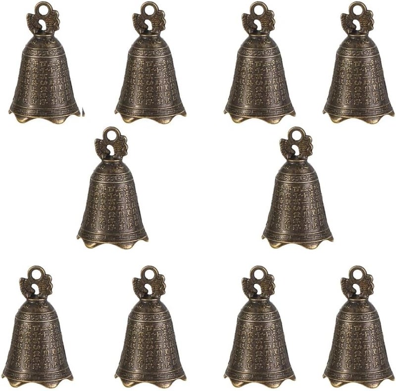 Pokinge 10pcs Metal Vintage Antique Bells Chinese Mini Sculpture Bronze Buddhism Bell for Wind Chimes Craft Decor Christmas Wedding Doors Dog Training - Image 1